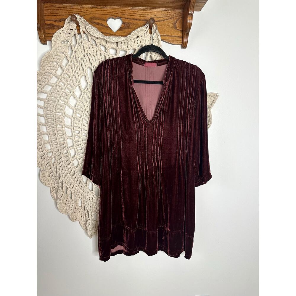 CP Shades Silk Blend Velvet Popover Top Burgundy Red Size Small
